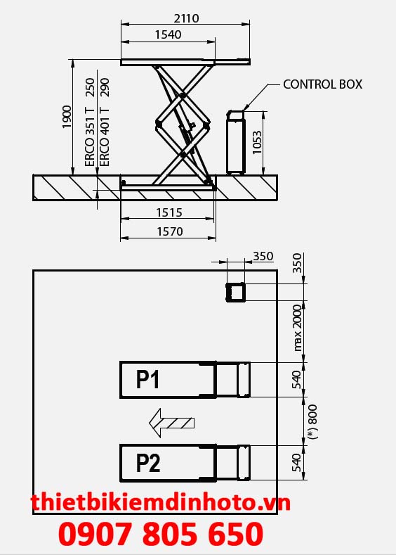 Thông số kỹ thuật cầu nâng cắt kéo ERCO 351T